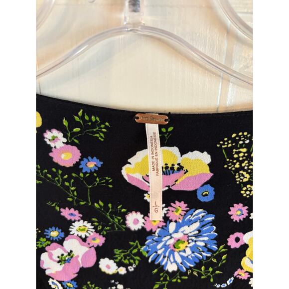 Free People Gorgeous Jess Floral Print Wrap Dress Black Maxi Large Short Sleeve - Picture 6 of 6